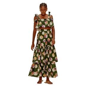 AGUA De Coco Cropped Blouse w/Lacing Floral Print, Size Small